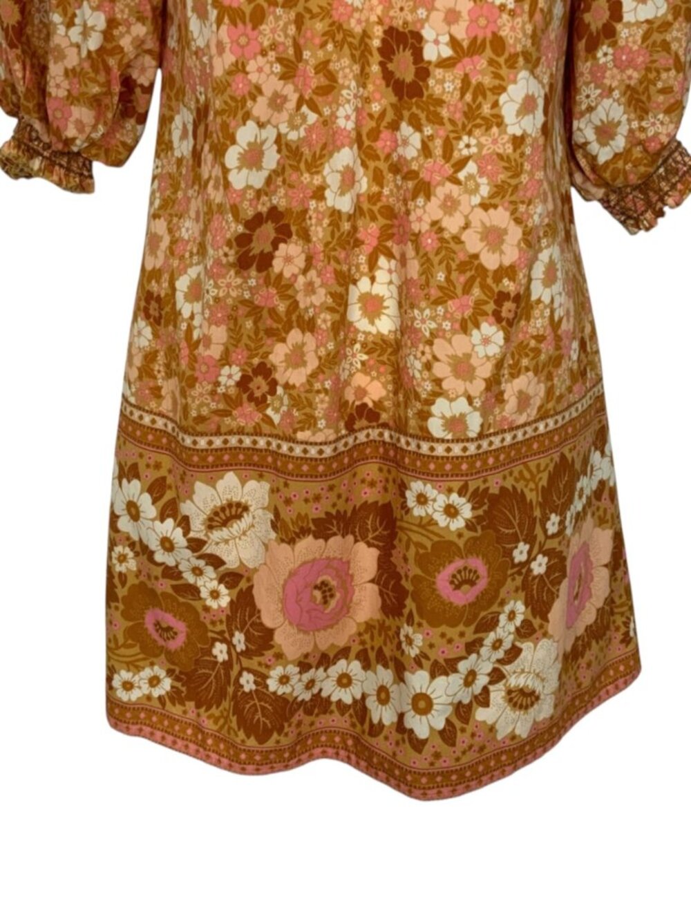 Spell and The Gypsy Anne Tunic Dress M Tan Floral Mini Off The Shoulder - Picture 13 of 16